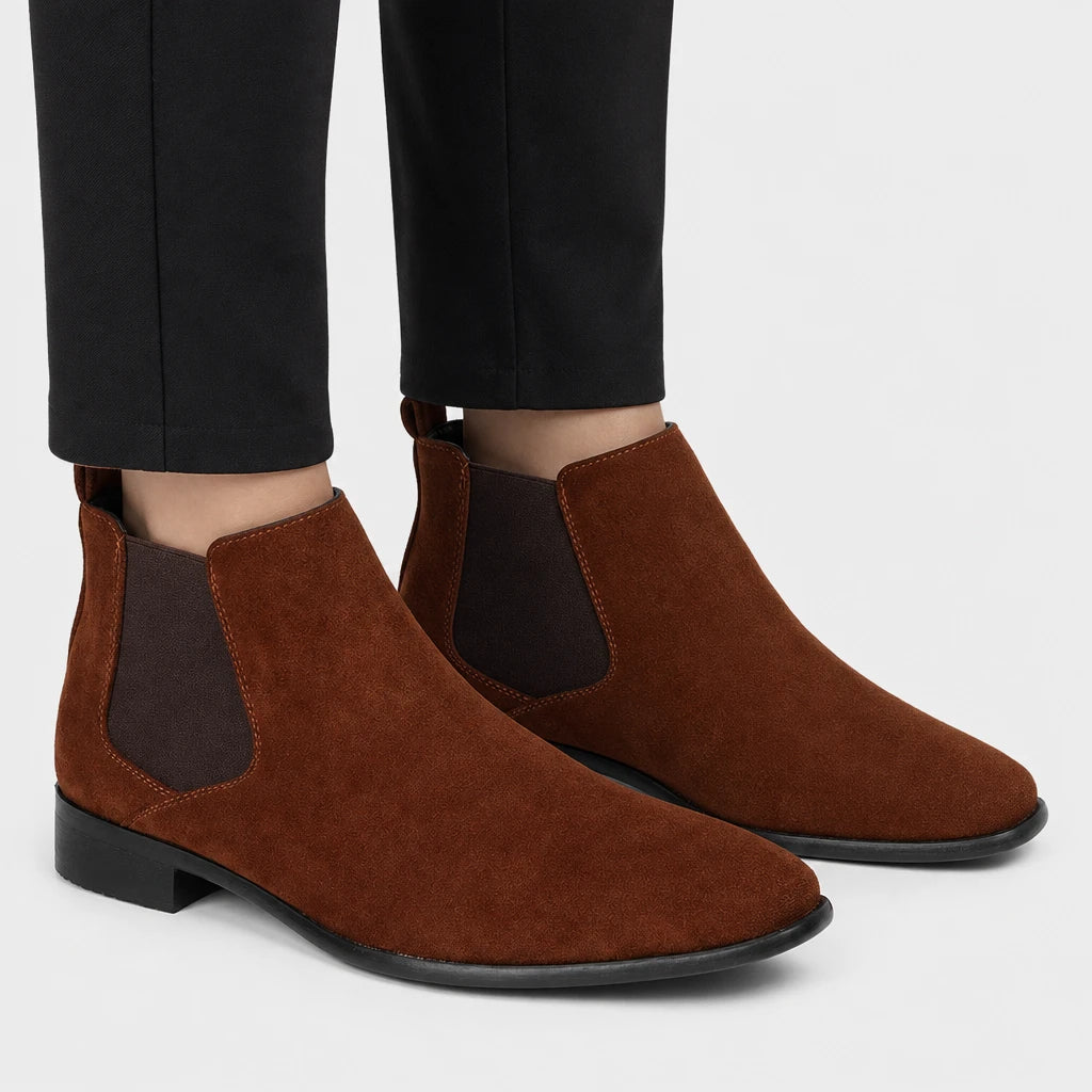 Men'S Brown Suede Chelsea Boots With Square Toe