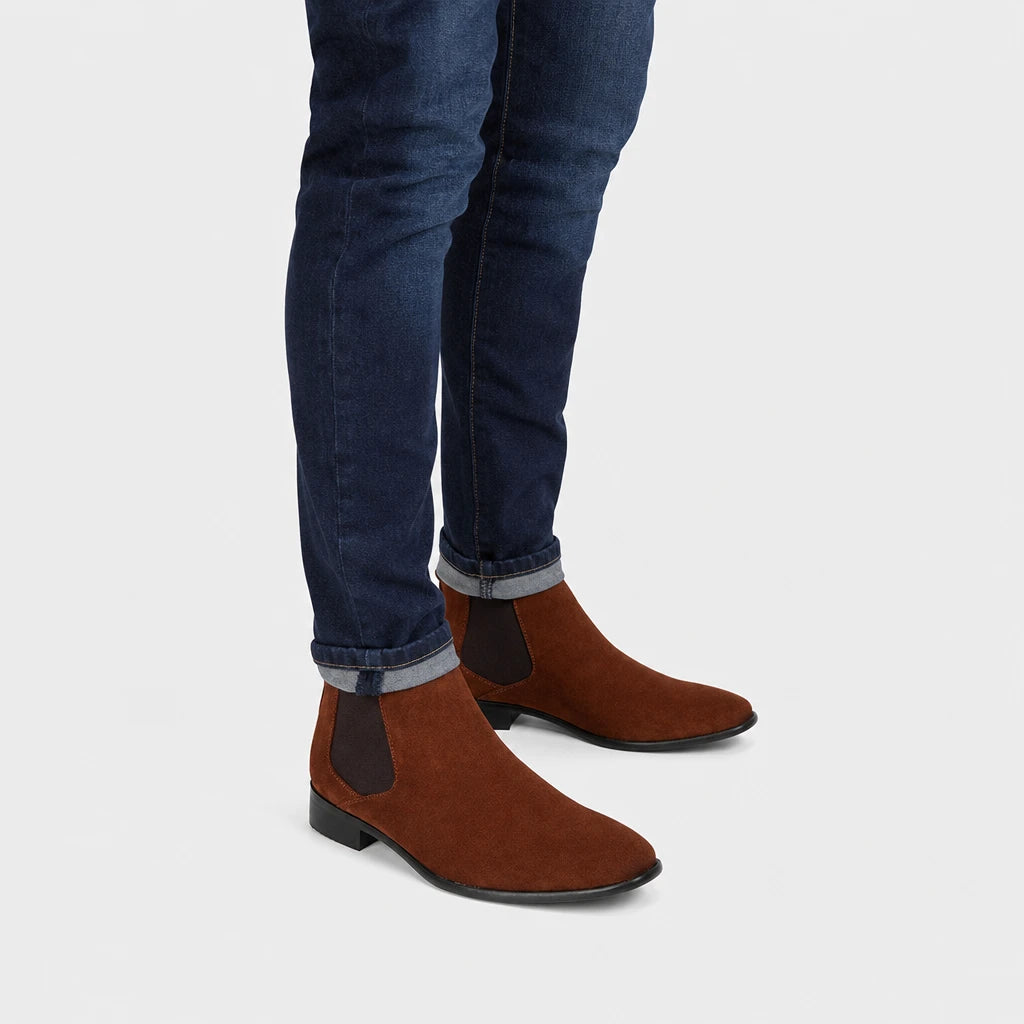 Men'S Brown Suede Chelsea Boots With Square Toe