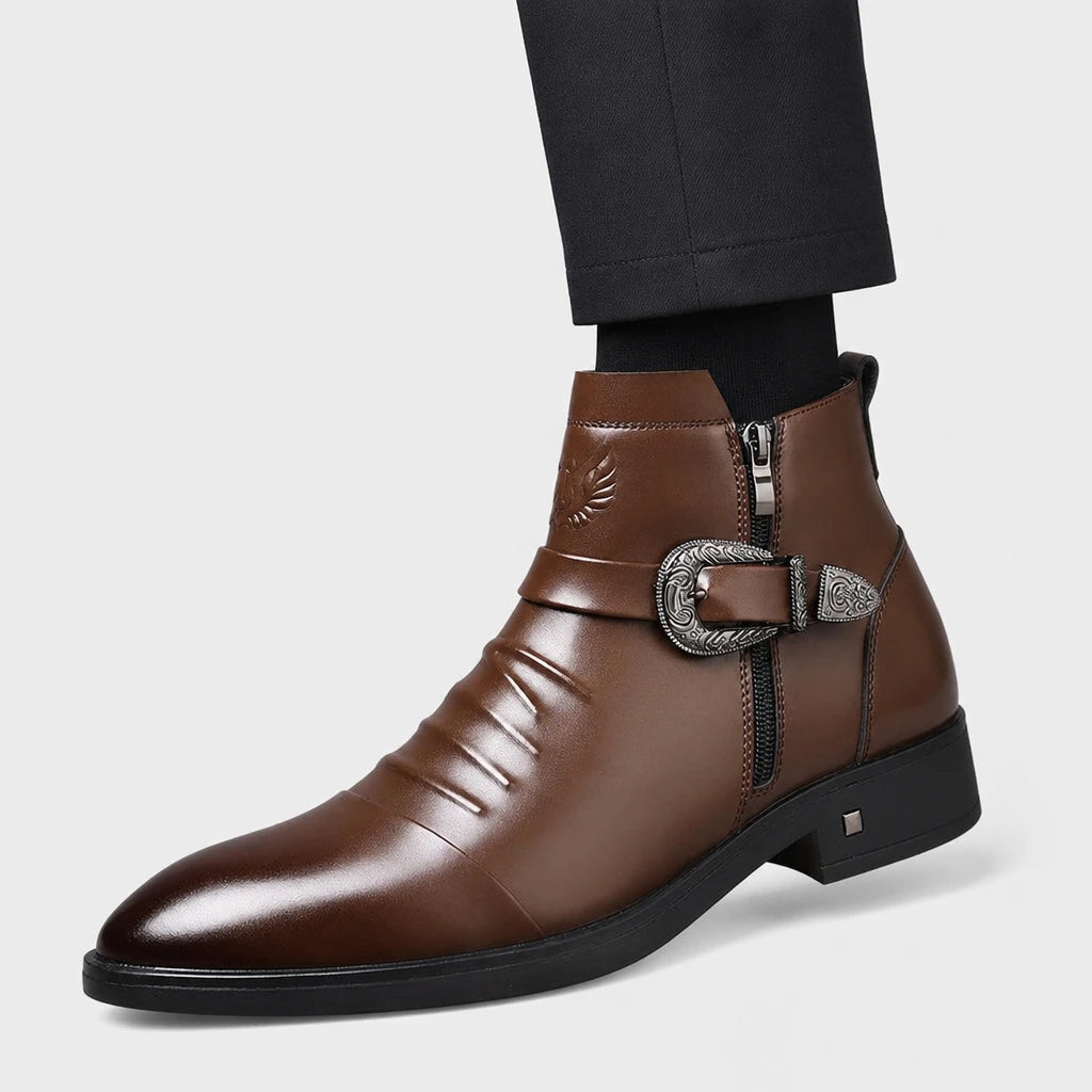 Men'S Leather Pointed Toe Ankle Boots