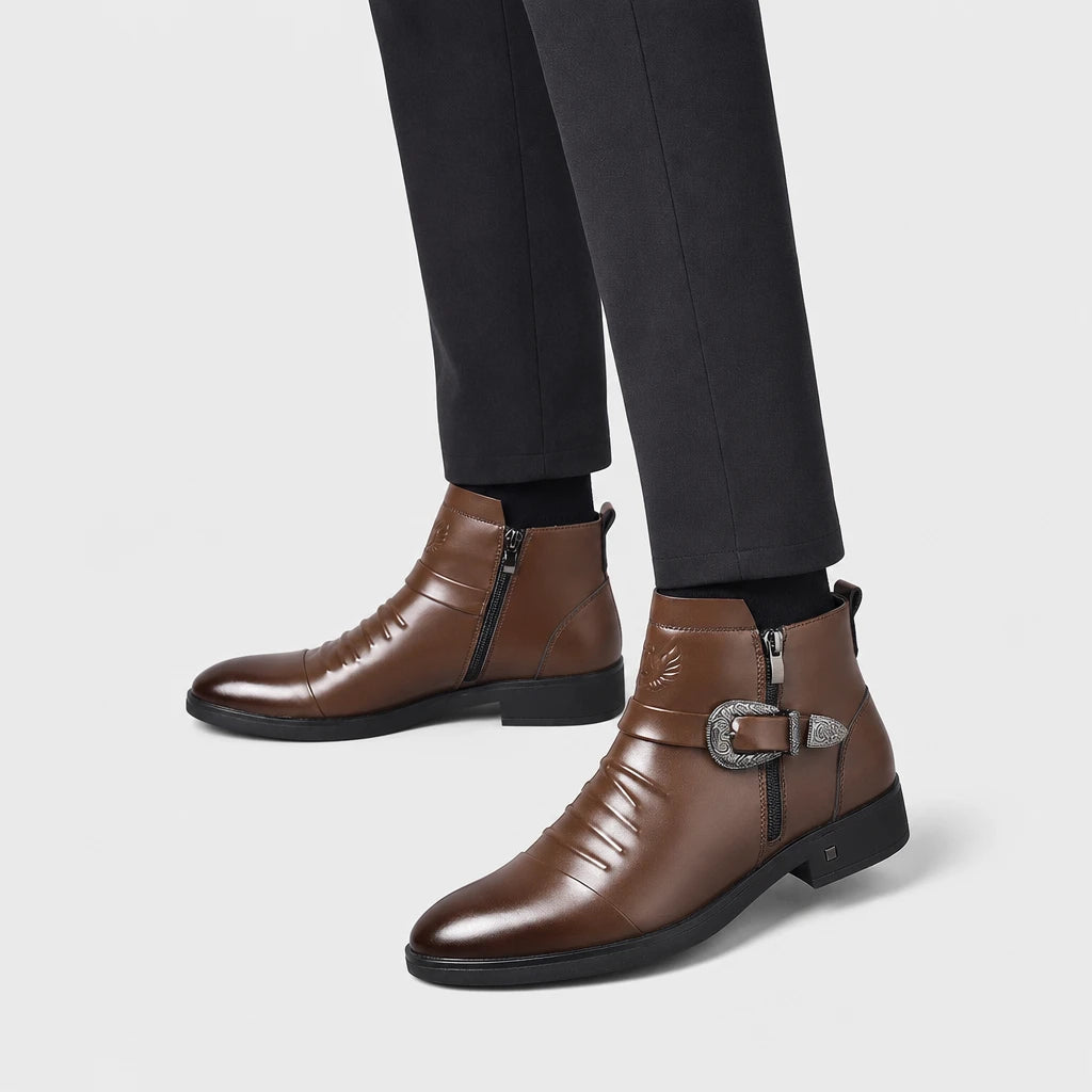 Men'S Leather Pointed Toe Ankle Boots