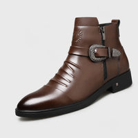 Men'S Leather Pointed Toe Ankle Boots