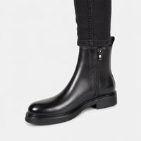 Men'S Round Toe Leather Boots Black