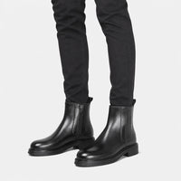 Men'S Round Toe Leather Boots Black