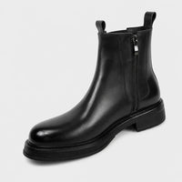 Men'S Round Toe Leather Boots Black