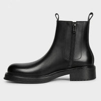 Men'S Round Toe Leather Boots Black