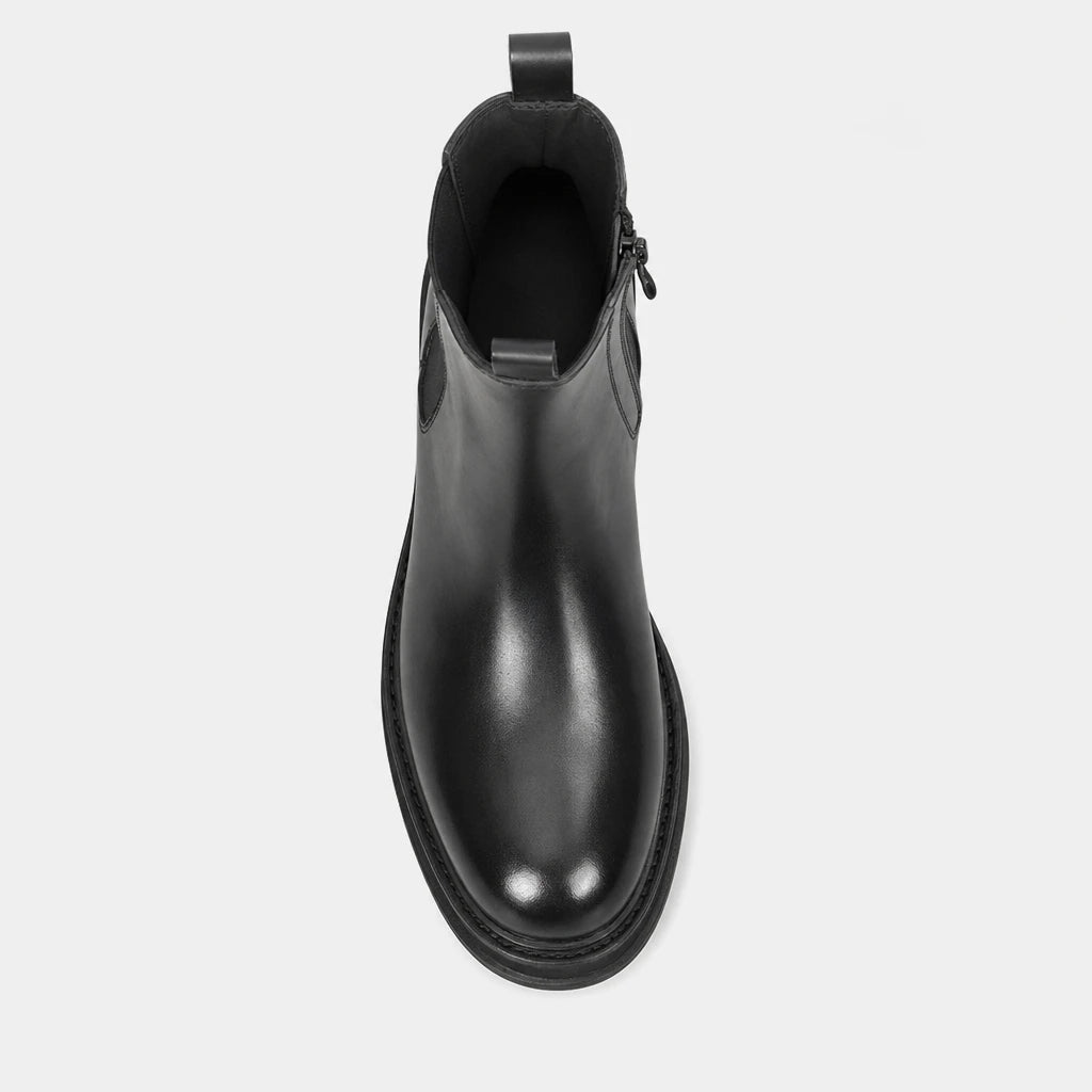 Men'S Round Toe Leather Boots Black