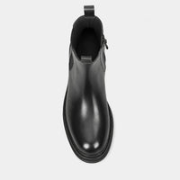 Men'S Round Toe Leather Boots Black
