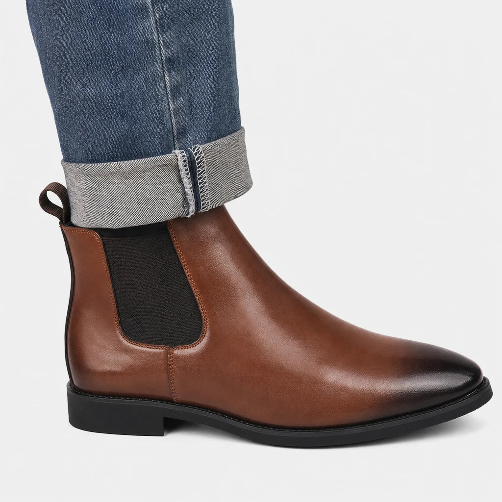 Men'S Tan Brown Burnished Chelsea Boots