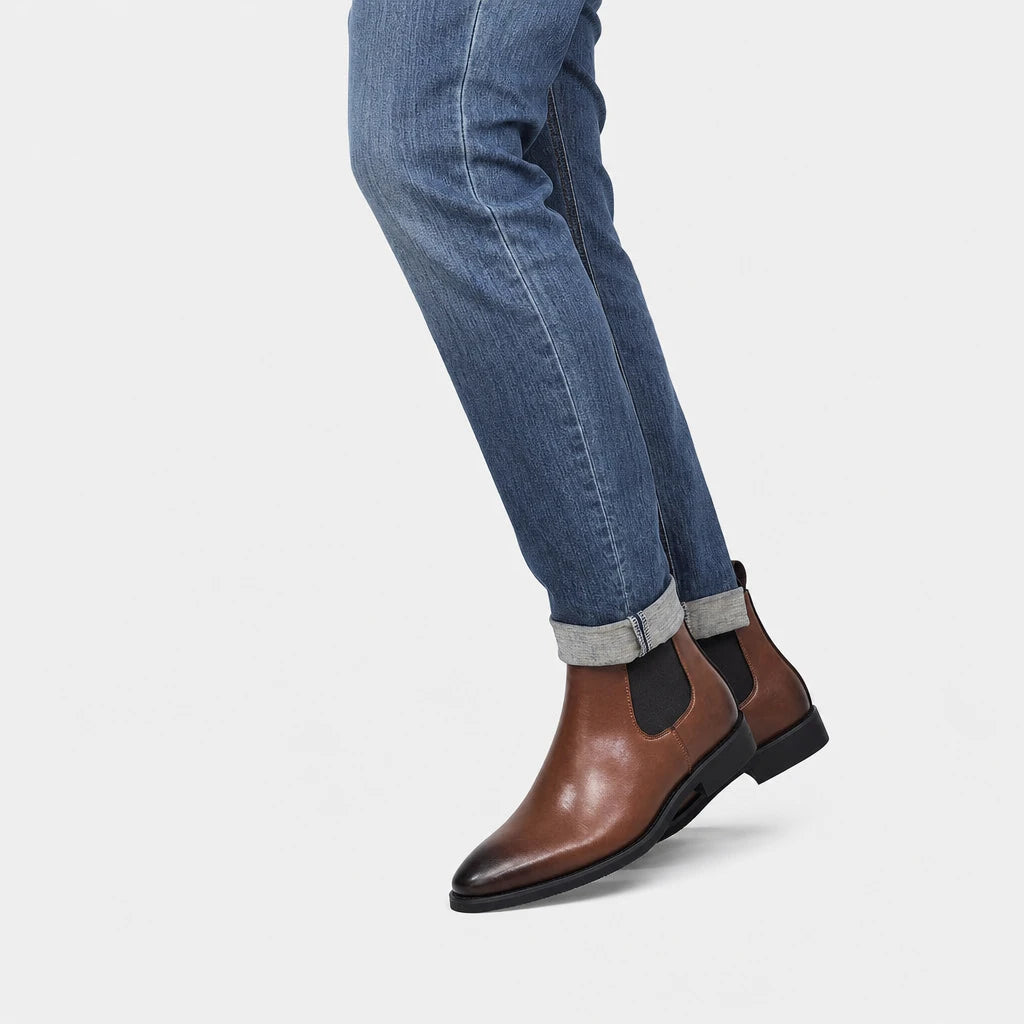 Men'S Tan Brown Burnished Chelsea Boots