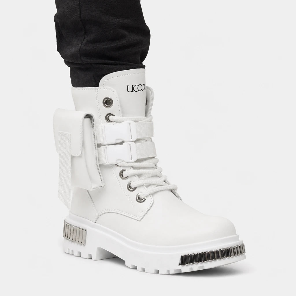 Men'S White Motorcycle Boots With Buckles