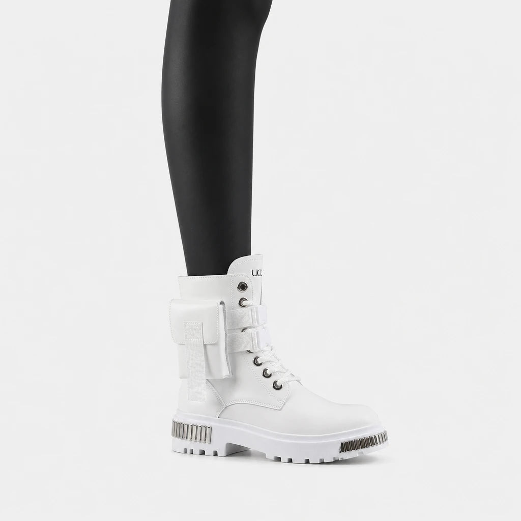 Men'S White Motorcycle Boots With Buckles