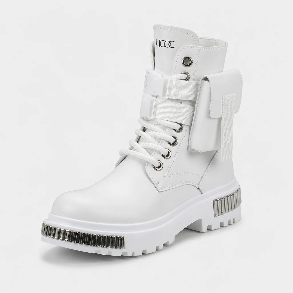 Men'S White Motorcycle Boots With Buckles