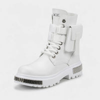 Men'S White Motorcycle Boots With Buckles