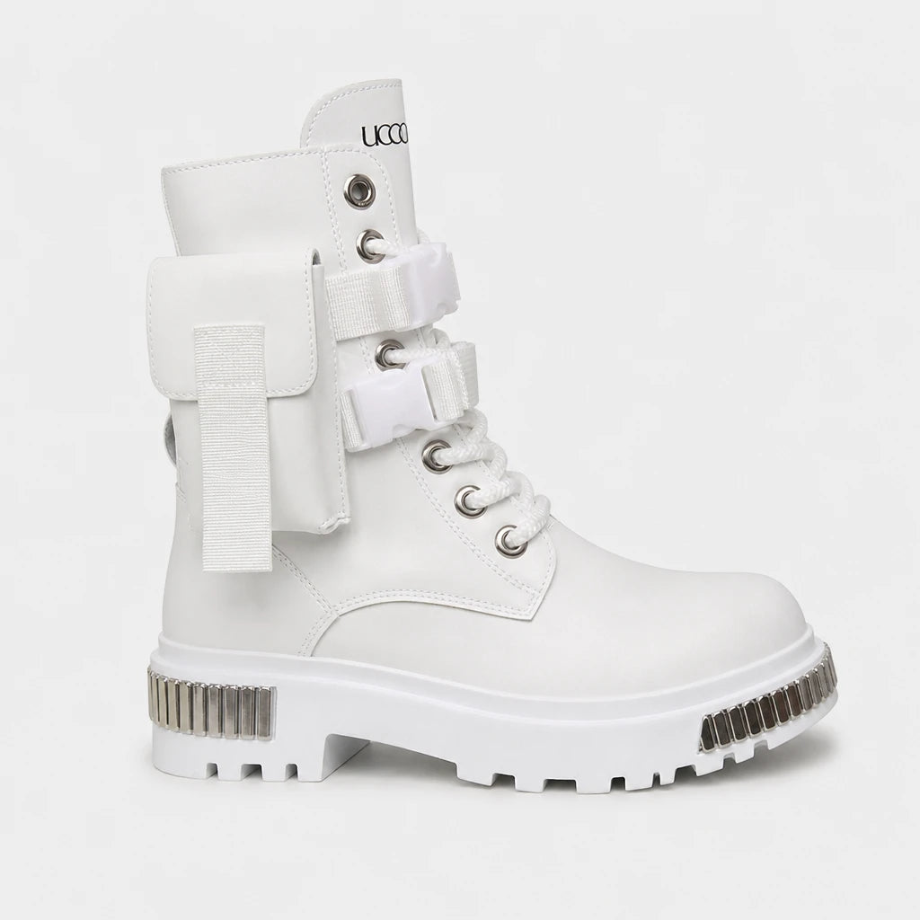 Men'S White Motorcycle Boots With Buckles