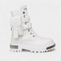 Men'S White Motorcycle Boots With Buckles