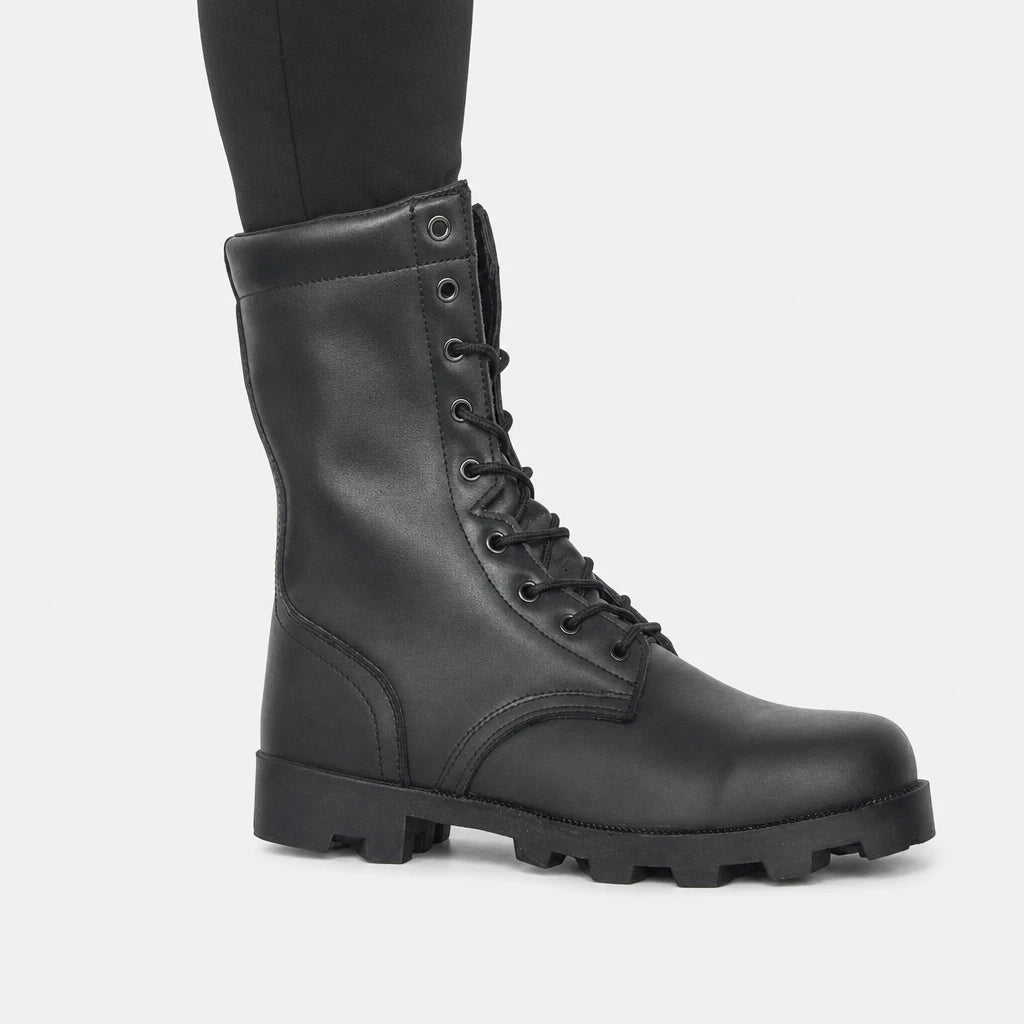 Mens Black Leather Tactical Boots