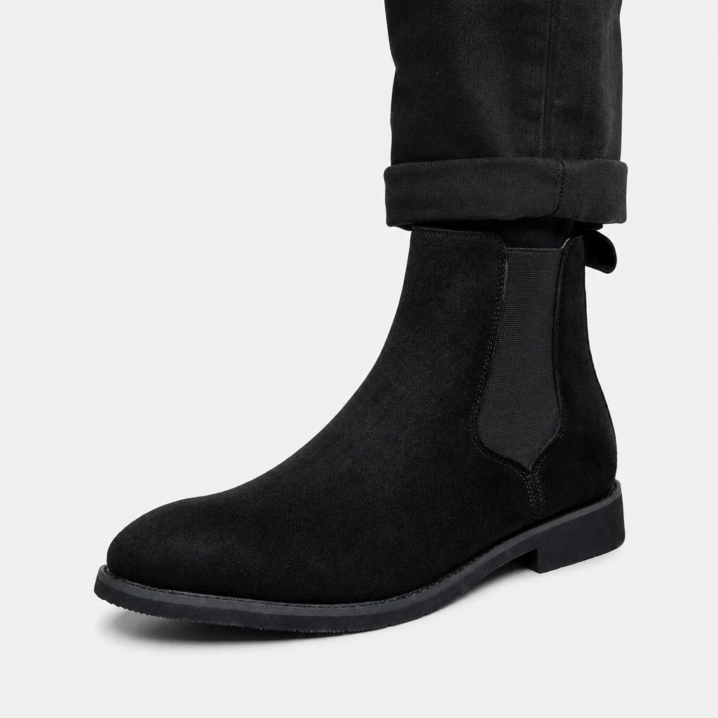 Mens Black Suede Slip On Boots Faux