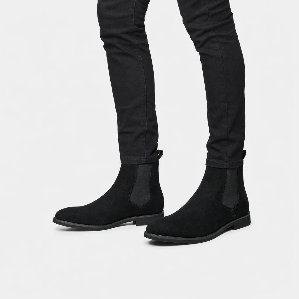 Mens Black Suede Slip On Boots Faux