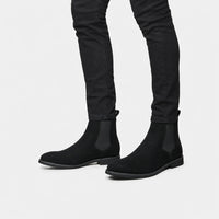 Mens Black Suede Slip On Boots Faux