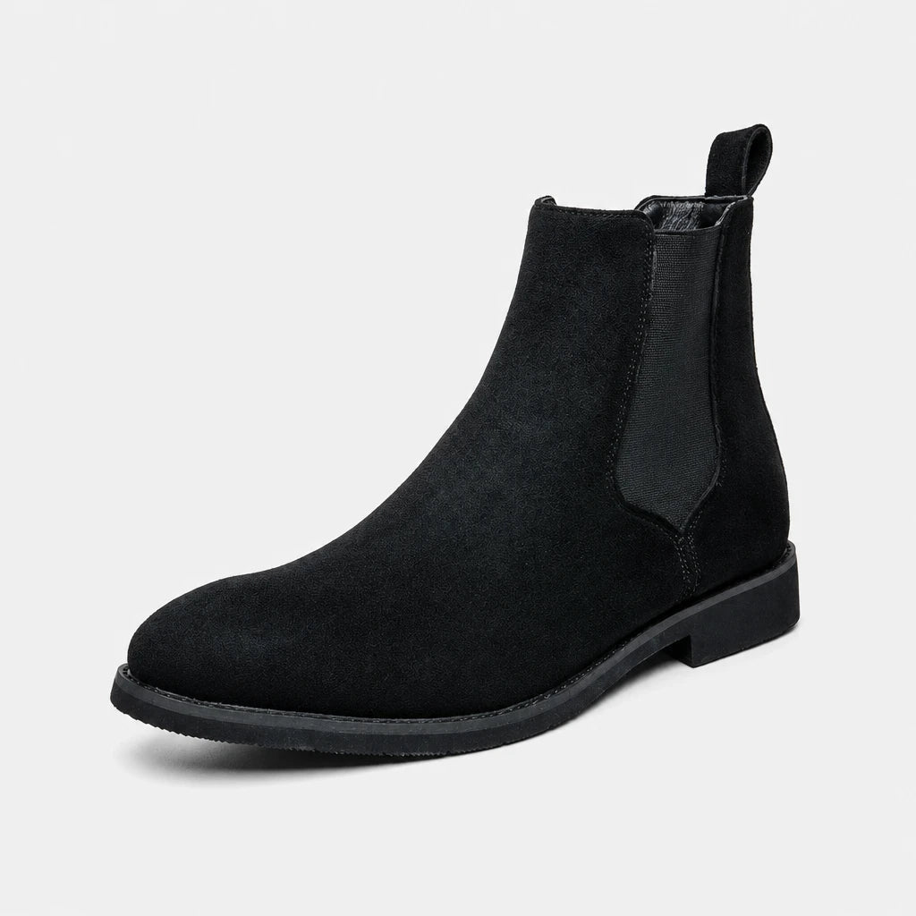 Mens Black Suede Slip On Boots Faux
