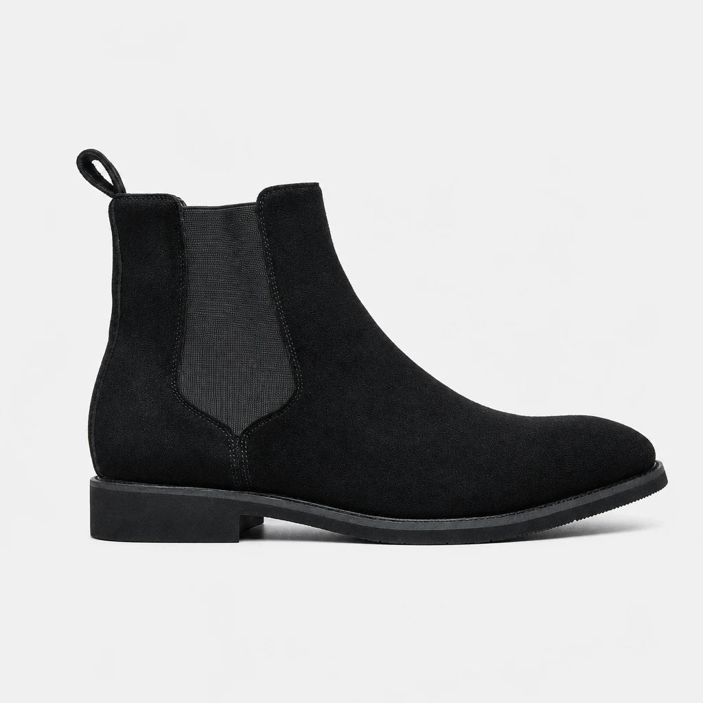 Mens Black Suede Slip On Boots Faux