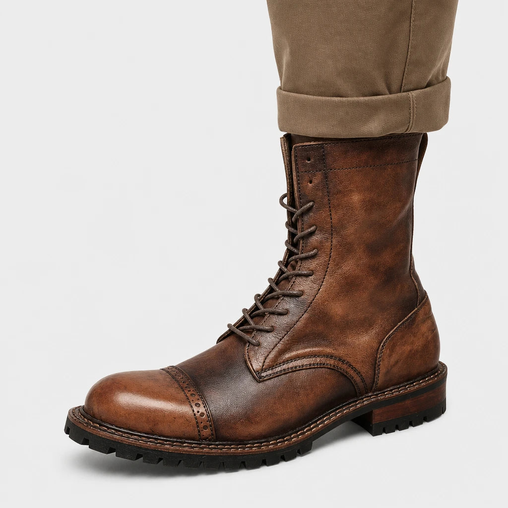 Mens Brown Boots Leather Lace-Up