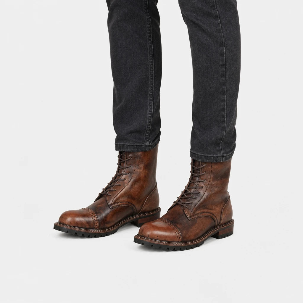 Mens Brown Boots Leather Lace-Up