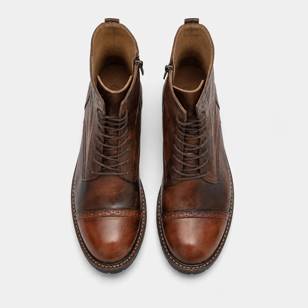 Mens Brown Boots Leather Lace-Up