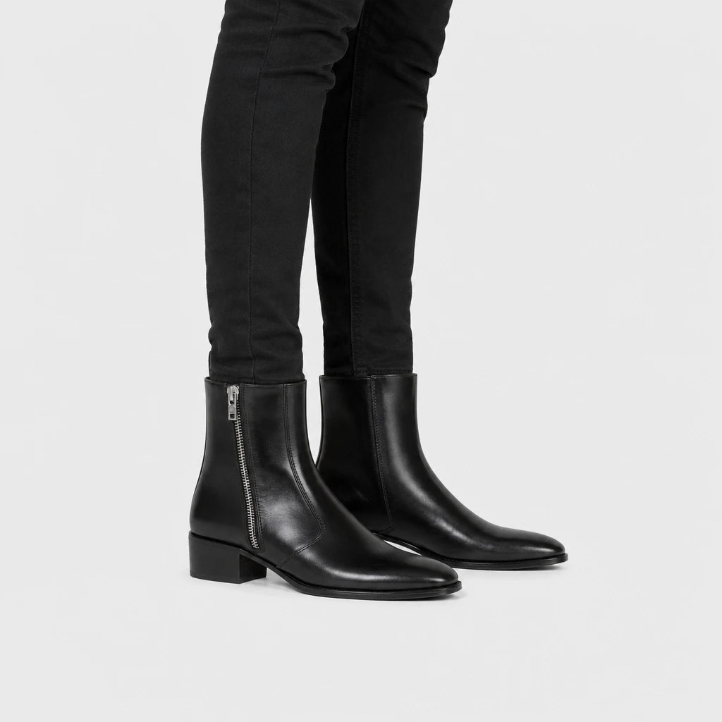 Mens Leather Boots Genuine Side-Zipper