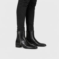 Mens Leather Boots Genuine Side-Zipper