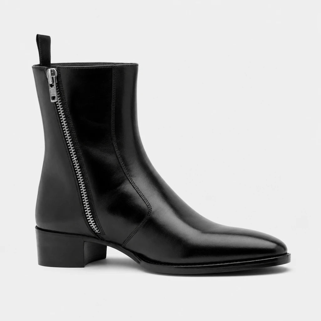Mens Leather Boots Genuine Side-Zipper