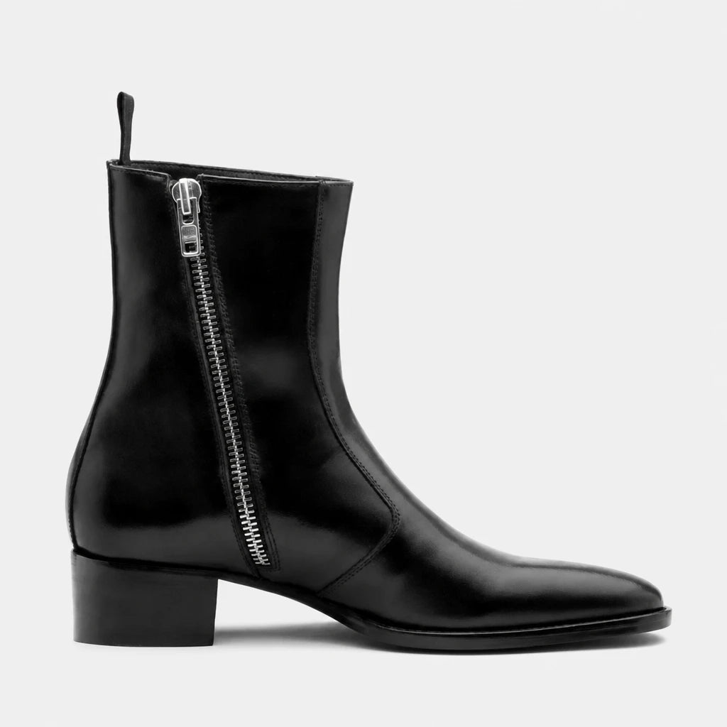 Mens Leather Boots Genuine Side-Zipper