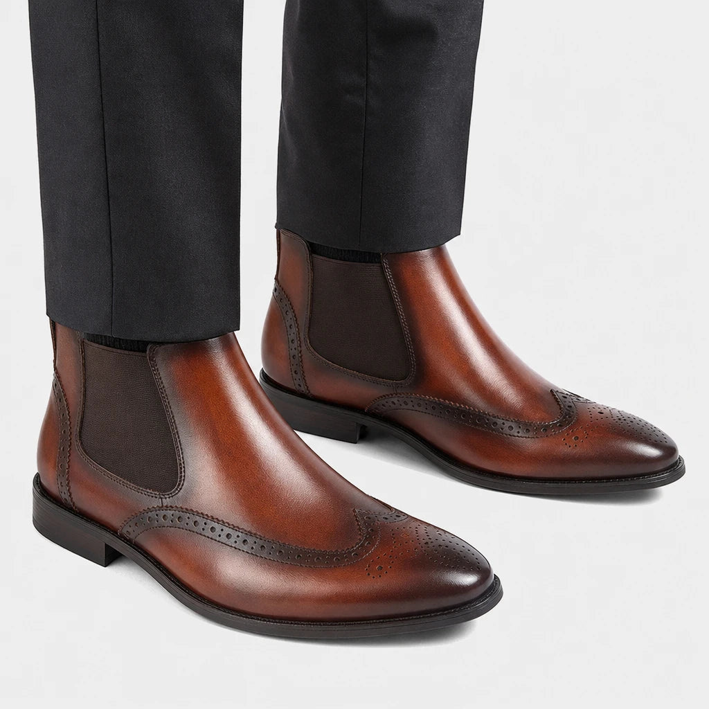 Mens Leather Brogue Chelsea Boots Genuine
