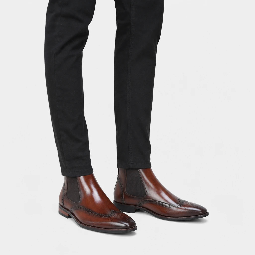 Mens Leather Brogue Chelsea Boots Genuine