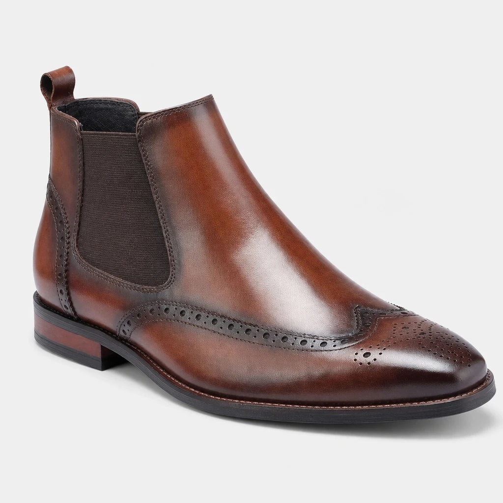 Mens Leather Brogue Chelsea Boots Genuine