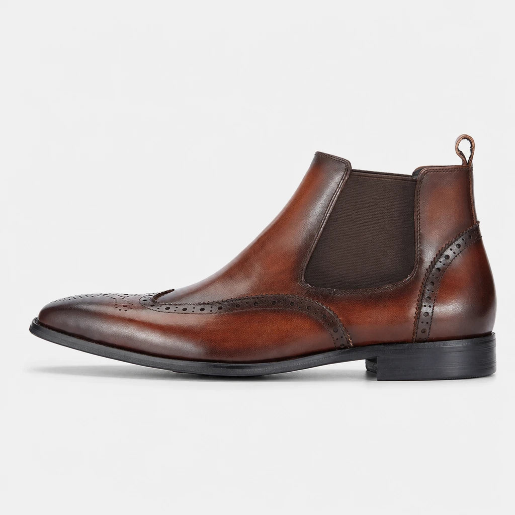 Mens Leather Brogue Chelsea Boots Genuine