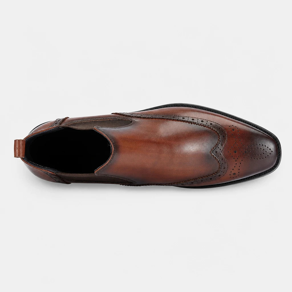Mens Leather Brogue Chelsea Boots Genuine