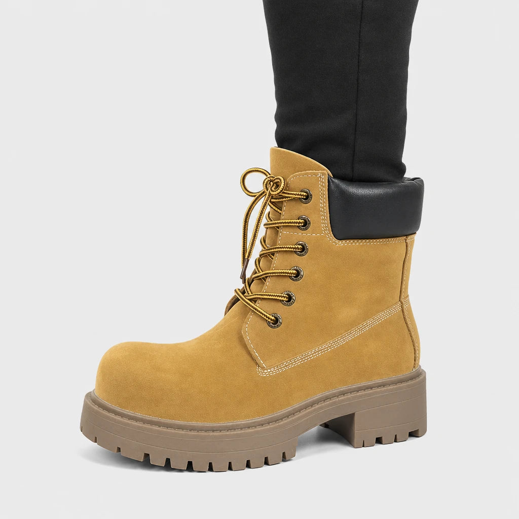 Round Toe Platform Motorcycle Boots Thick Sole Lace-Up