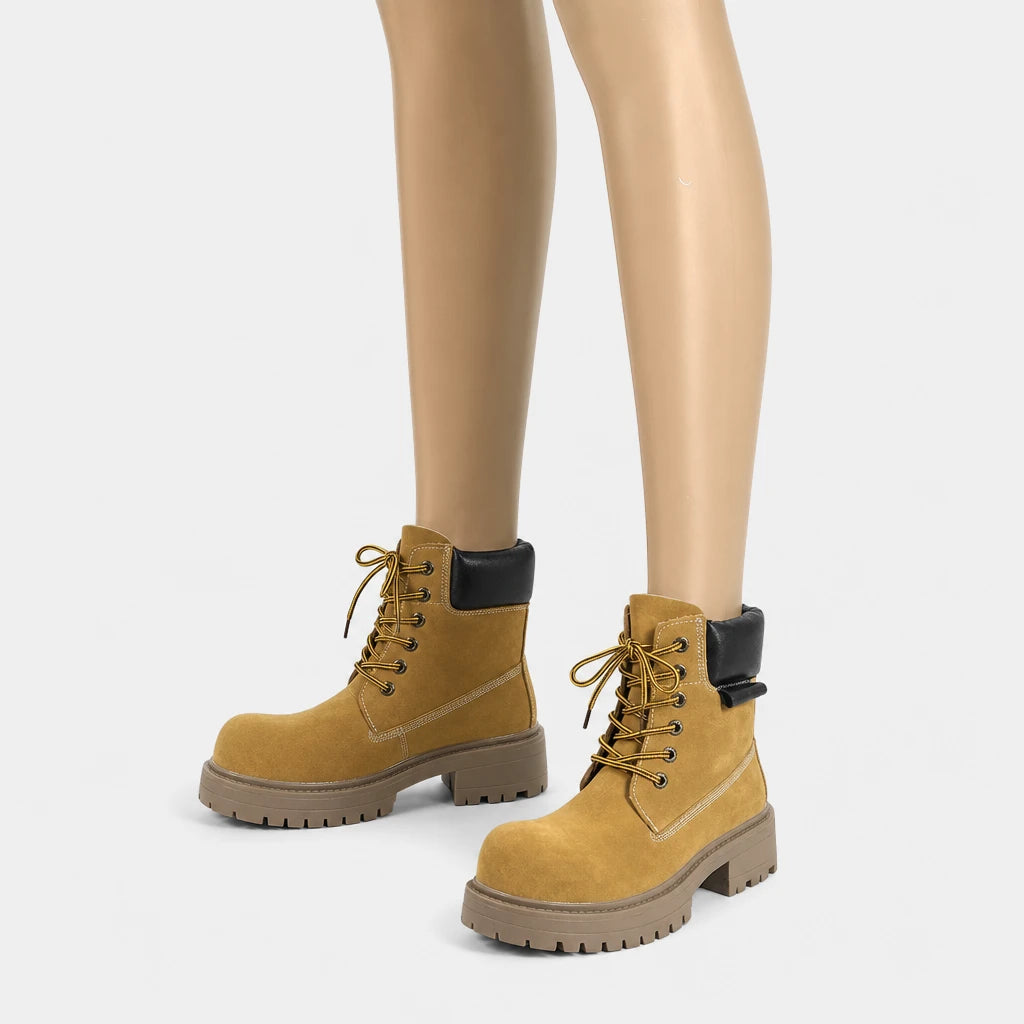 Round Toe Platform Motorcycle Boots Thick Sole Lace-Up