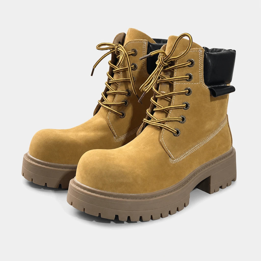 Round Toe Platform Motorcycle Boots Thick Sole Lace-Up