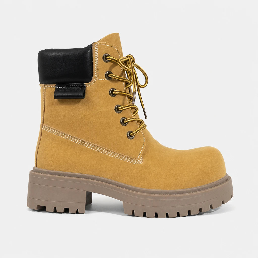 Round Toe Platform Motorcycle Boots Thick Sole Lace-Up