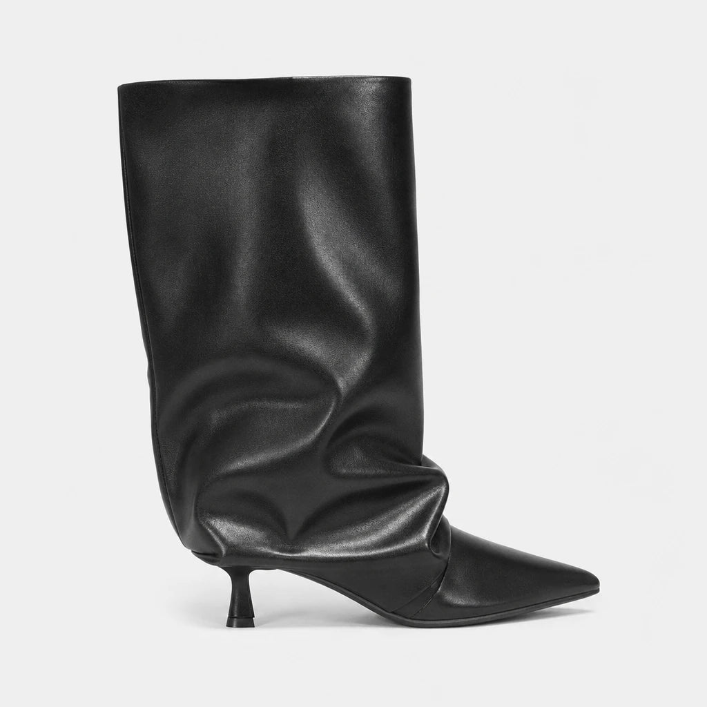 Slip On Slouchy Heel Boots For Women Pointed Toe Black
