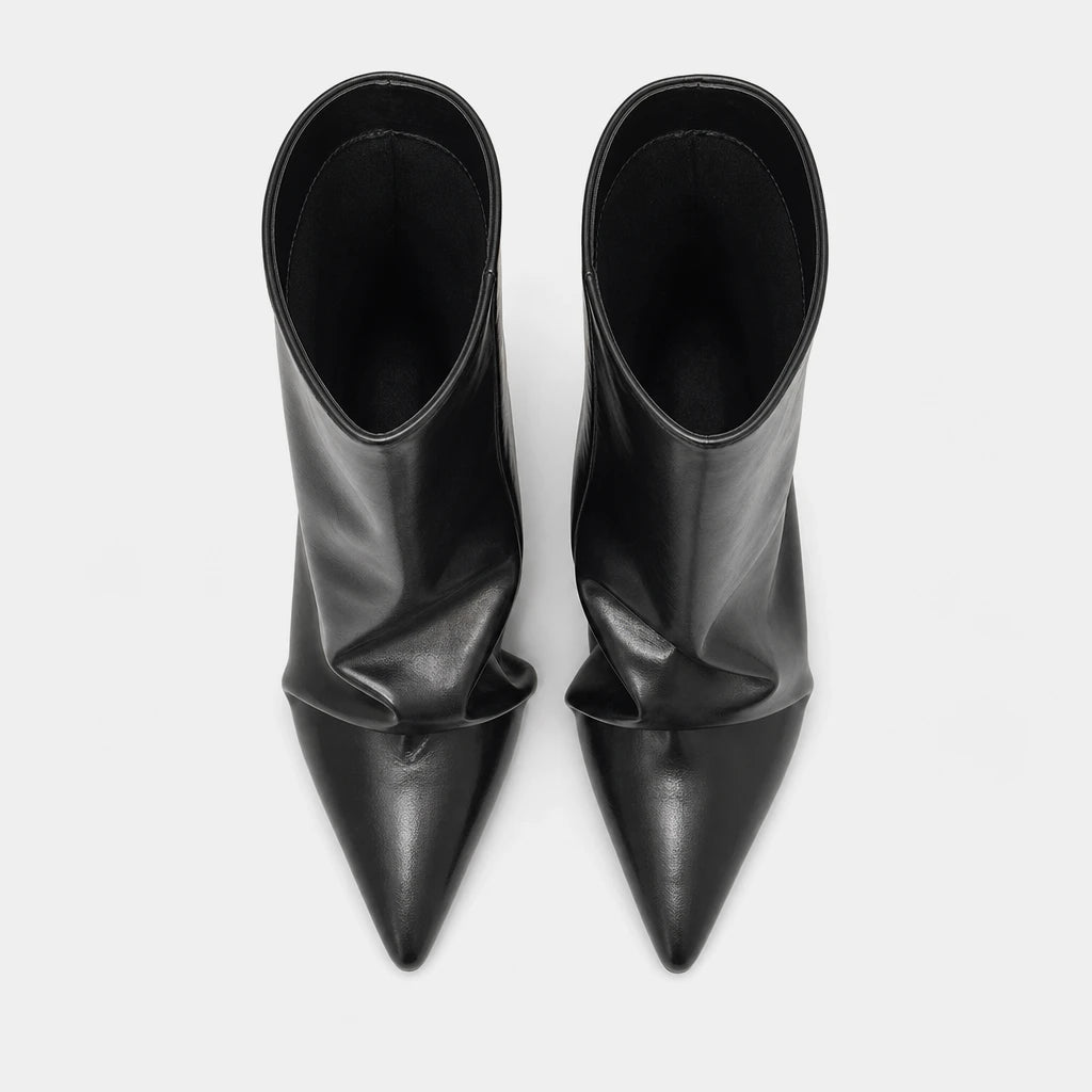 Slip On Slouchy Heel Boots For Women Pointed Toe Black