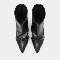Slip On Slouchy Heel Boots For Women Pointed Toe Black