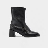 Square Toe Double Buckle Boots Black