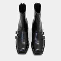 Square Toe Double Buckle Boots Black