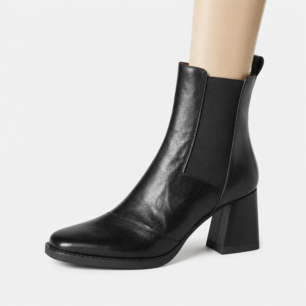 Wide Calf Boots Leather Square Toe