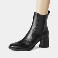 Wide Calf Boots Leather Square Toe