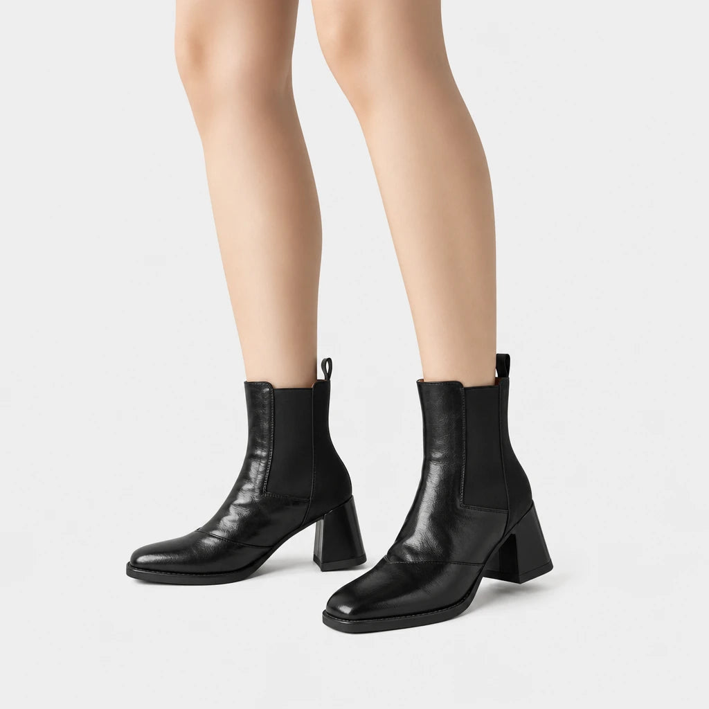 Wide Calf Boots Leather Square Toe