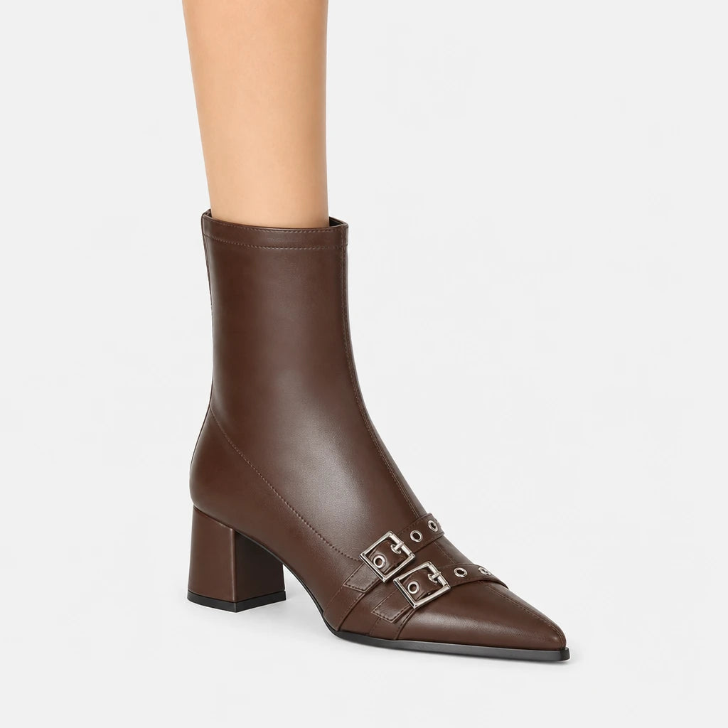 Winter Boots Women Pointed Toe Chunky Heel